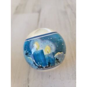 Blue candle mistletoe AS IS Snow scene satin ball ornament Xmas